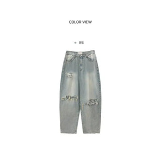 Lace Damage Vintage Faded Light Blue Pants