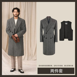 [CULTUM] Heavyweight Wool Herringbone Polo Coat