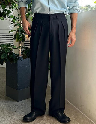 Real Double-Pleat Wide Slacks (6 colors)