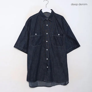 Stitched raw denim shirt