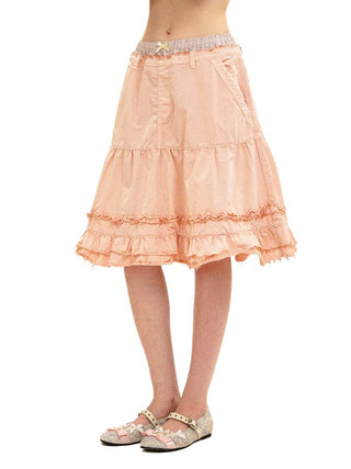 [Moromoro2] Layered Waist Ruffle A-Line  Skirt
