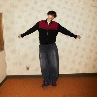 Washed balloon denim pants