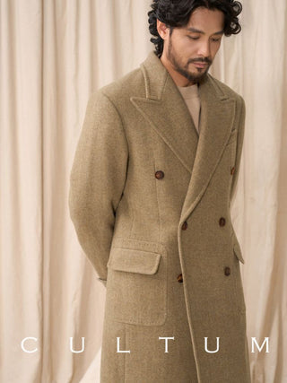 [CULTUM] Heavyweight Wool Herringbone Polo Coat