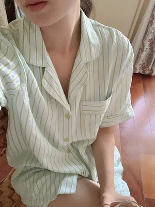 [Homewear] Striped Border Check Pajama Set