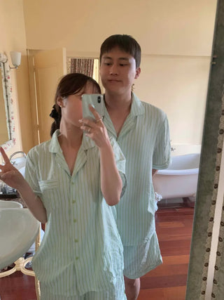 [Homewear] Striped Border Check Pajama Set