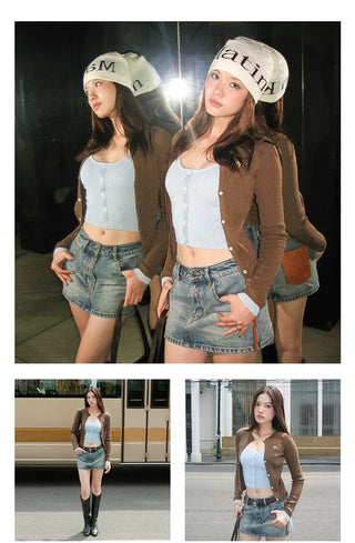 [NOTAWEAR] Wool Blend Layered Cutout  Cardigan
