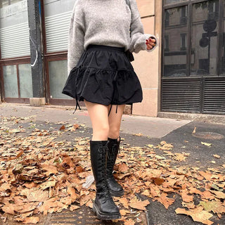Ribbon Shirring Mini Skirt