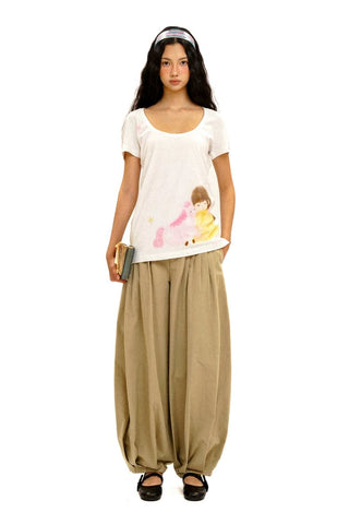 [Moromoro2] Girl & Horse Print Layered Tee  Set