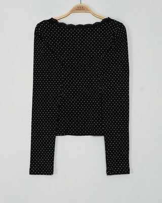 (2 colors) Dot Lace Long Sleeve T-Shirt