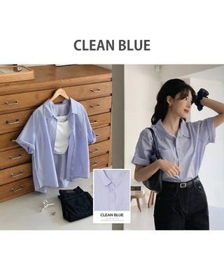 (7 colors) Double-stitched washed shirt