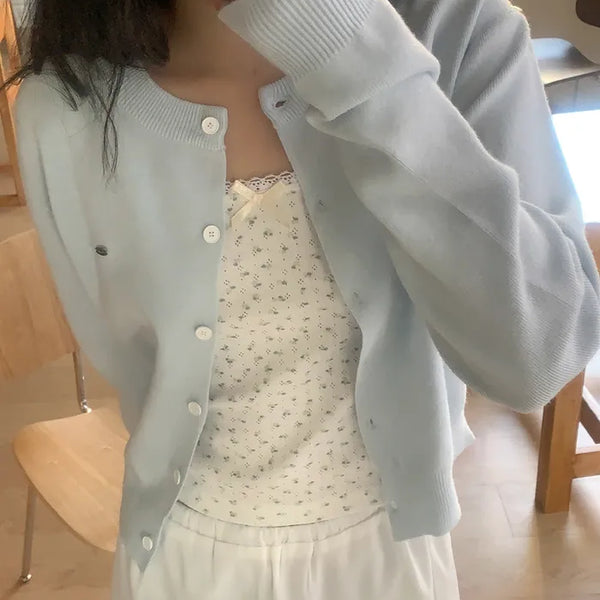 (4 colors) Slim Button Round Long Sleeve Knit Cardigan