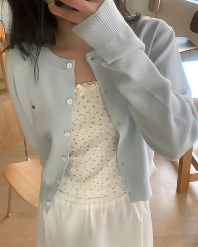 (4 colors) Slim Button Round Long Sleeve Knit Cardigan
