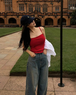 Real wide-leg denim pants