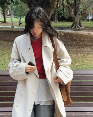 Double-breasted long trench coat
