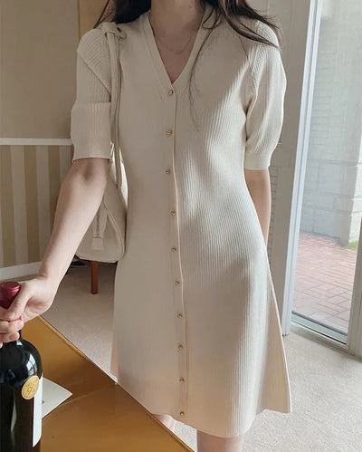 Special Rib Button Knit Dress
