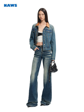 [NOTAWEAR] Patchwork Denim Jacket with Leather  Trim