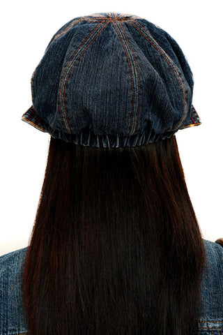 [Moromoro2] Denim Newsboy Cap with Plaid  Bow
