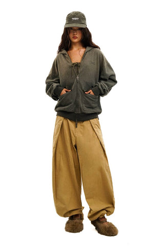 [Moromoro2] Contrast Striped Hooded Cardigan  Set