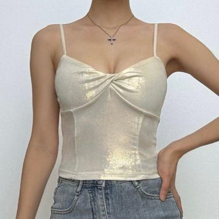 Metallic ruched backless cami top