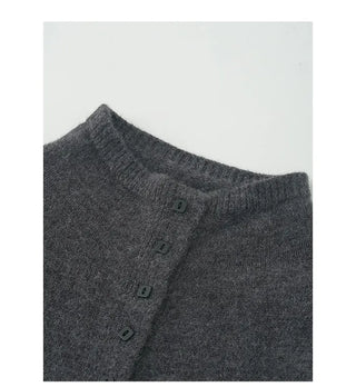 (3 colors) High-neck square-button wool cardigan