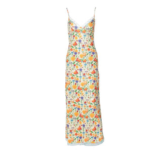 Print v neck lace hem knotted cami maxi dress