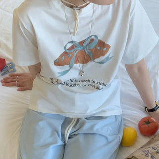 Bread print short-sleeved T-shirt (2c)