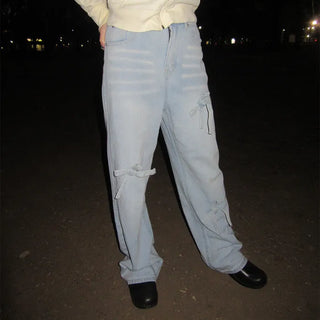 Ribbon denim pants