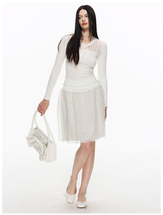 [NECY] Pure Floral Lace Ribbon Slim Top