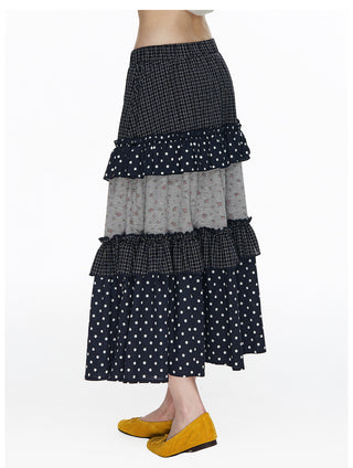 [NECY] Floral Dot Patchwork Cake Skirt (2ver)