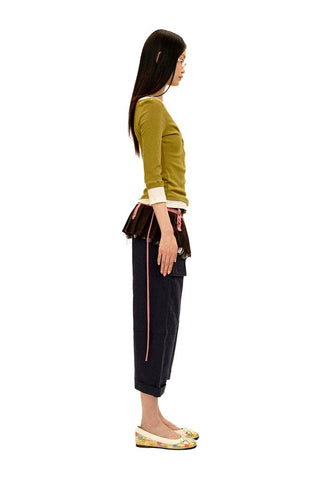 [Moromoro2] Layered Henley Top with Contrast  Trim