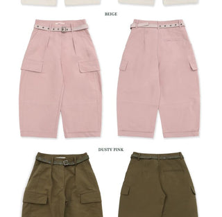 [Moromoro2] 3D Silhouette Belted Work Cropped  Pants