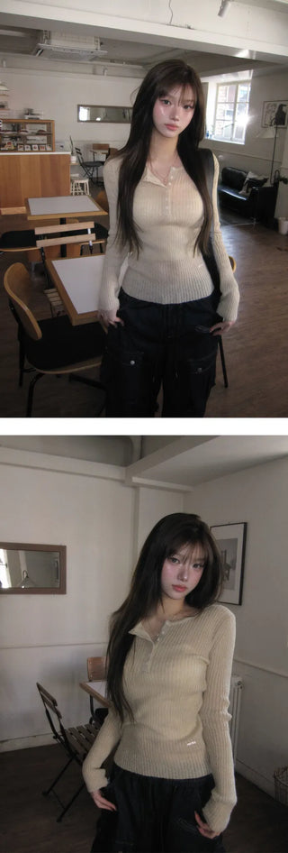 Slim Line Ribbed Neck Knitwear - 5 Colors