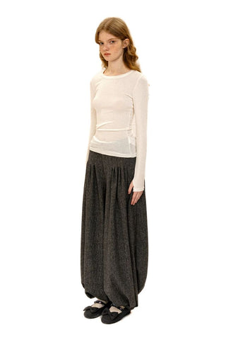 [Moromoro2] Lace Trim Slim Fit Long Sleeve Base  Tee