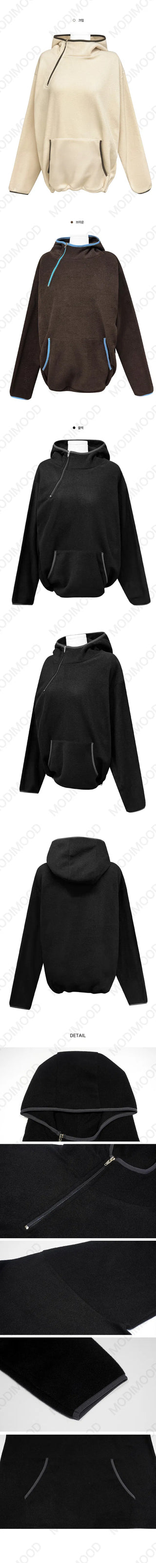 Q diagonal zipper hooded fleece Jacket - 3 colors