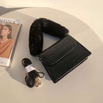 Fur Square Two-Strap Mini Crossbody Bag (4 colors)