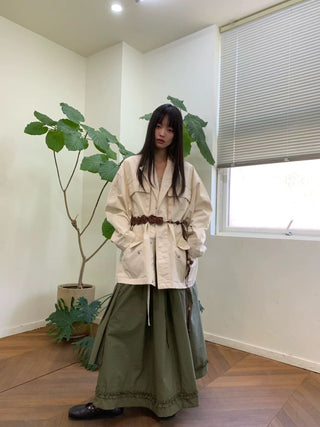 [NEVERSEEZ] Asymmetric Pocket A-Line Pleated Skirt