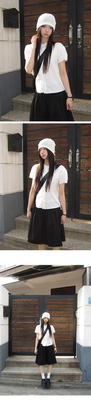 Kyoto frill short-sleeved blouse