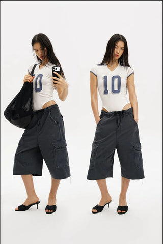 [MASONPRINCE] Distressed Cargo Capri Shorts