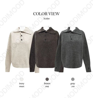 Mamel Semi-Over High Neck Turtleneck Button Warmer Knitwear - 3 Colors