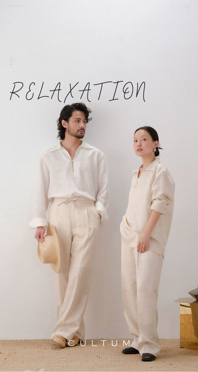 [CULTUM] Linen Blend Drawstring Pants