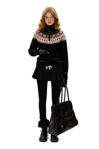 [Moromoro2] Pearl Snowflake Fair Isle Knit  Sweater