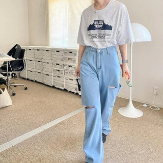 Side-cut denim pants