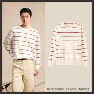 [CULTUM] Crewneck Striped Cotton Knit Sweater