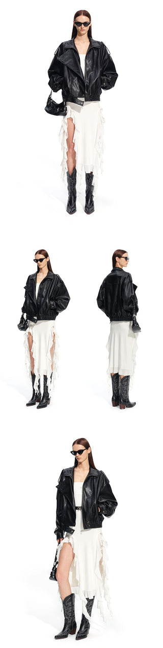 [NOTAWEAR] Oversized Leather Bomber Jacket