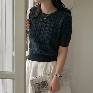 Cashmere Wool Pretz Short-Sleeve Knit