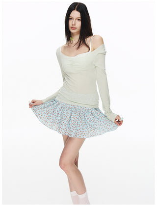 [NECY] Heart Neck Shirring Long Sleeve (2color)