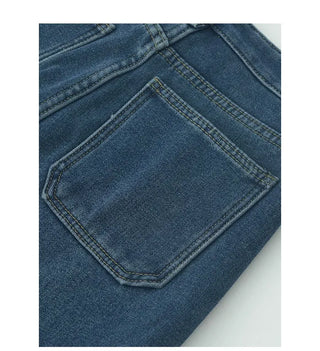 Fleece-lined washed wide-leg denim pants