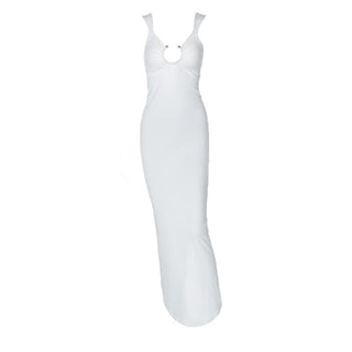 O ring ruched hollow out high slit cami cut out maxi dress