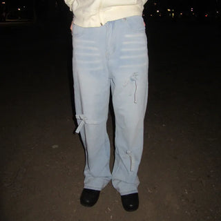 Ribbon denim pants