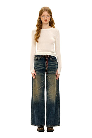 [Moromoro2] Lace Trim Slim Fit Long Sleeve Base  Tee